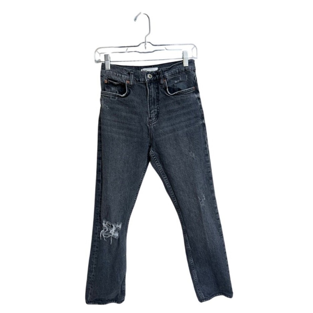 Zara Straight‎ Leg Jeans Distressed Black Wash Denim Casual Size 2